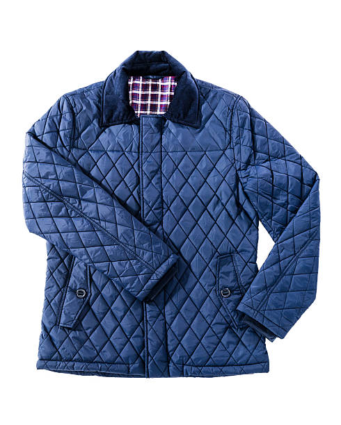 Blue, winter, warm male jacket isolated on white background.